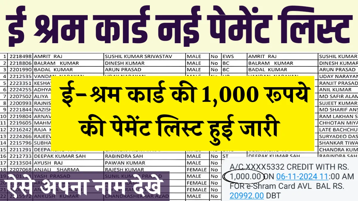 E Shram Card New Payment List